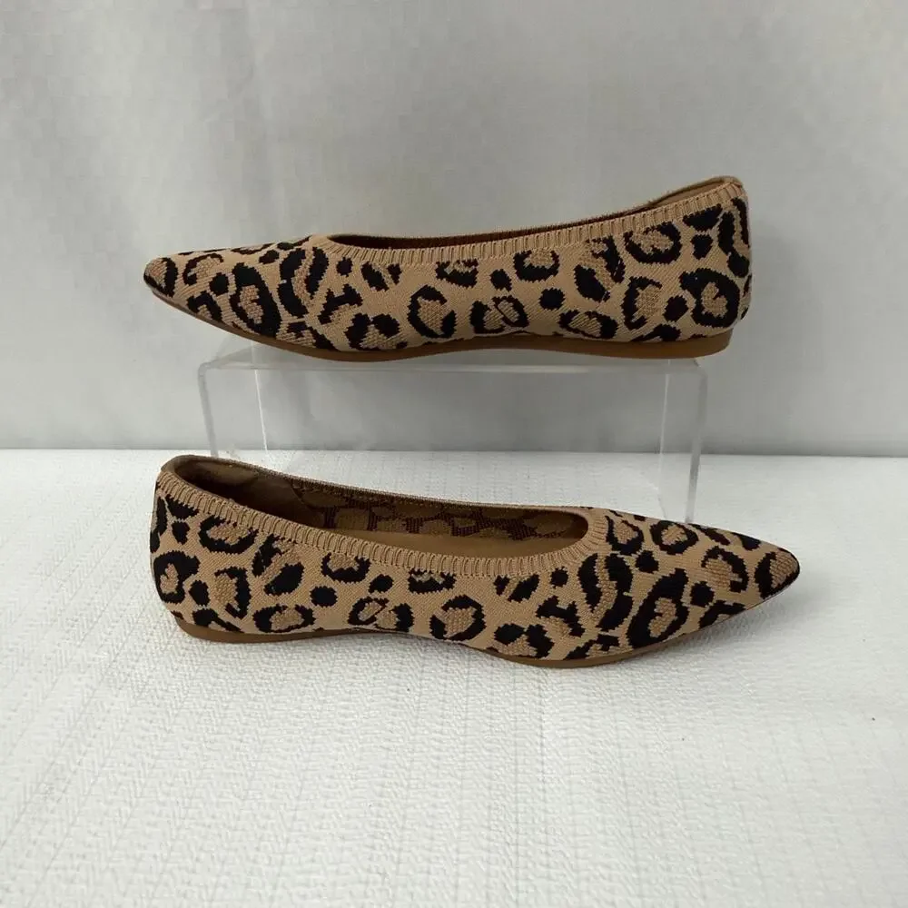 Vivaia Aria Pointed Toe Ballet Flats Women’s Size 8 Dark Leopard Brown Knit 39